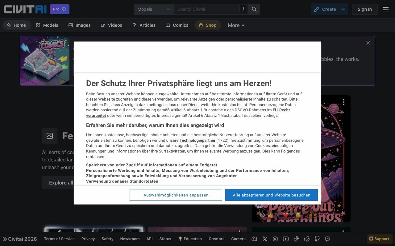 Screenshot der Civitai-Website
