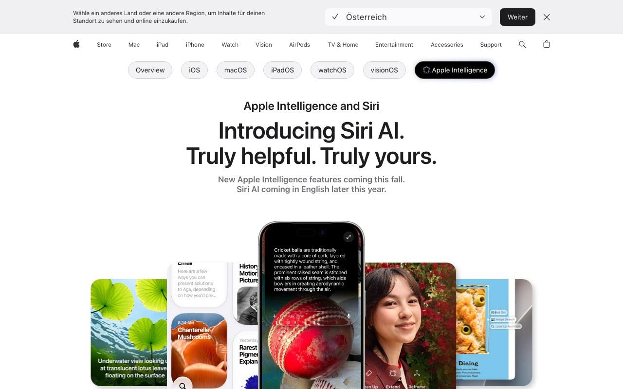 Screenshot der Apple Intelligence-Website