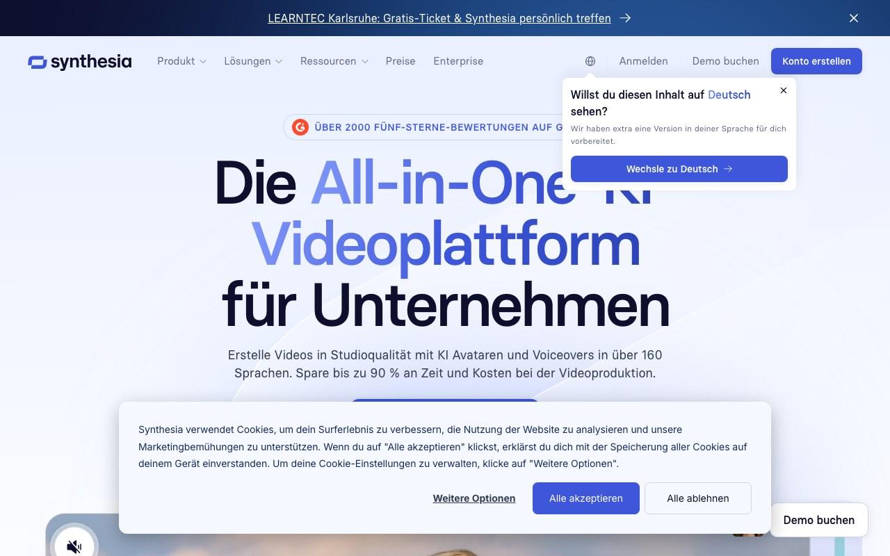 Screenshot der Synthesia-Website
