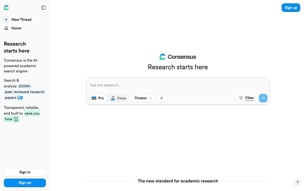 Screenshot der Consensus-Website