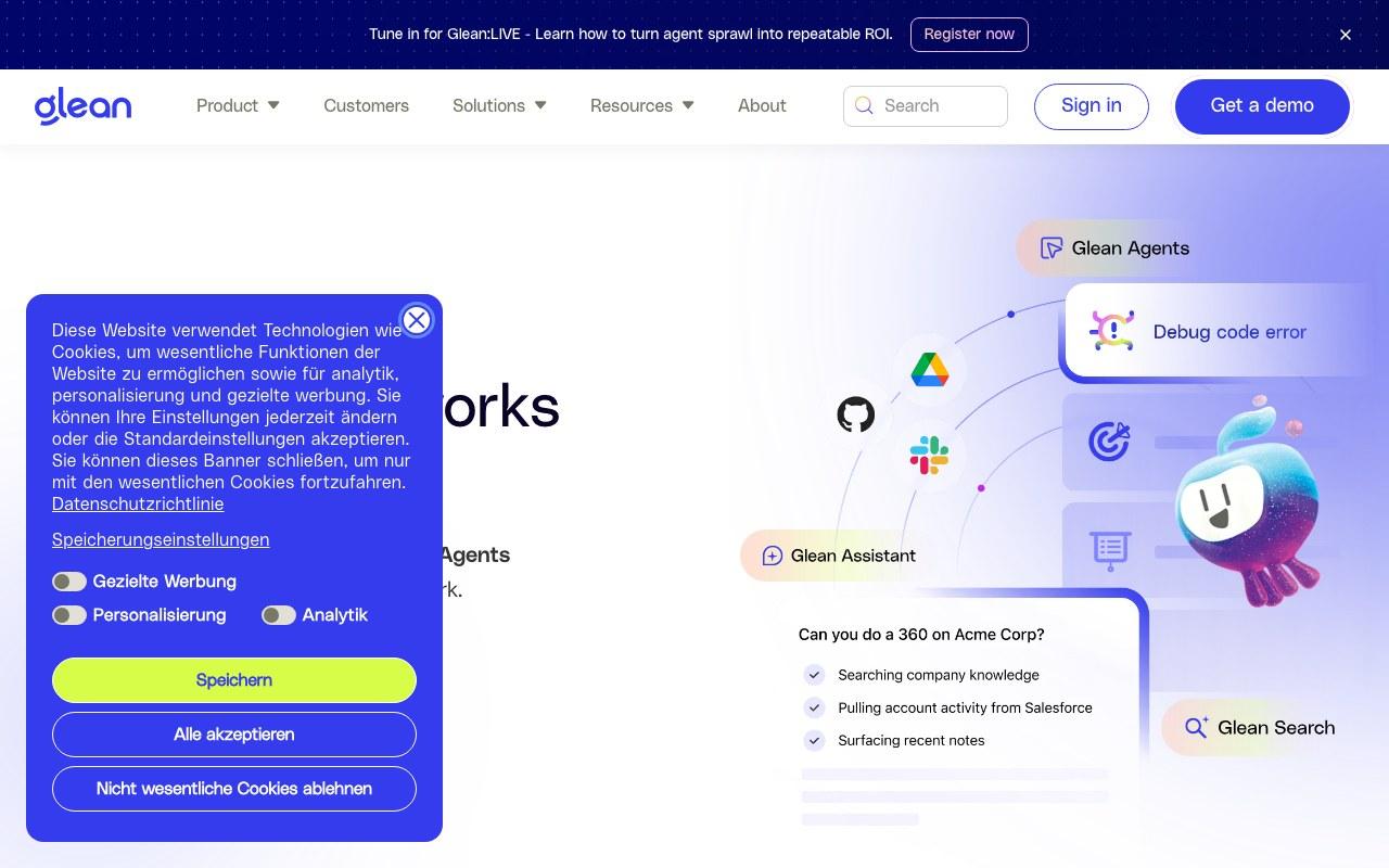 Screenshot der Glean-Website
