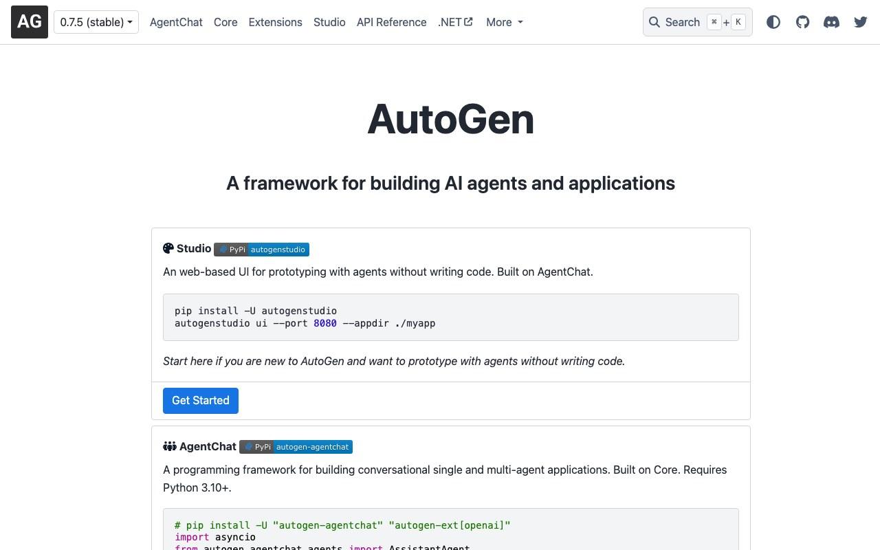 Screenshot der Microsoft AutoGen-Website