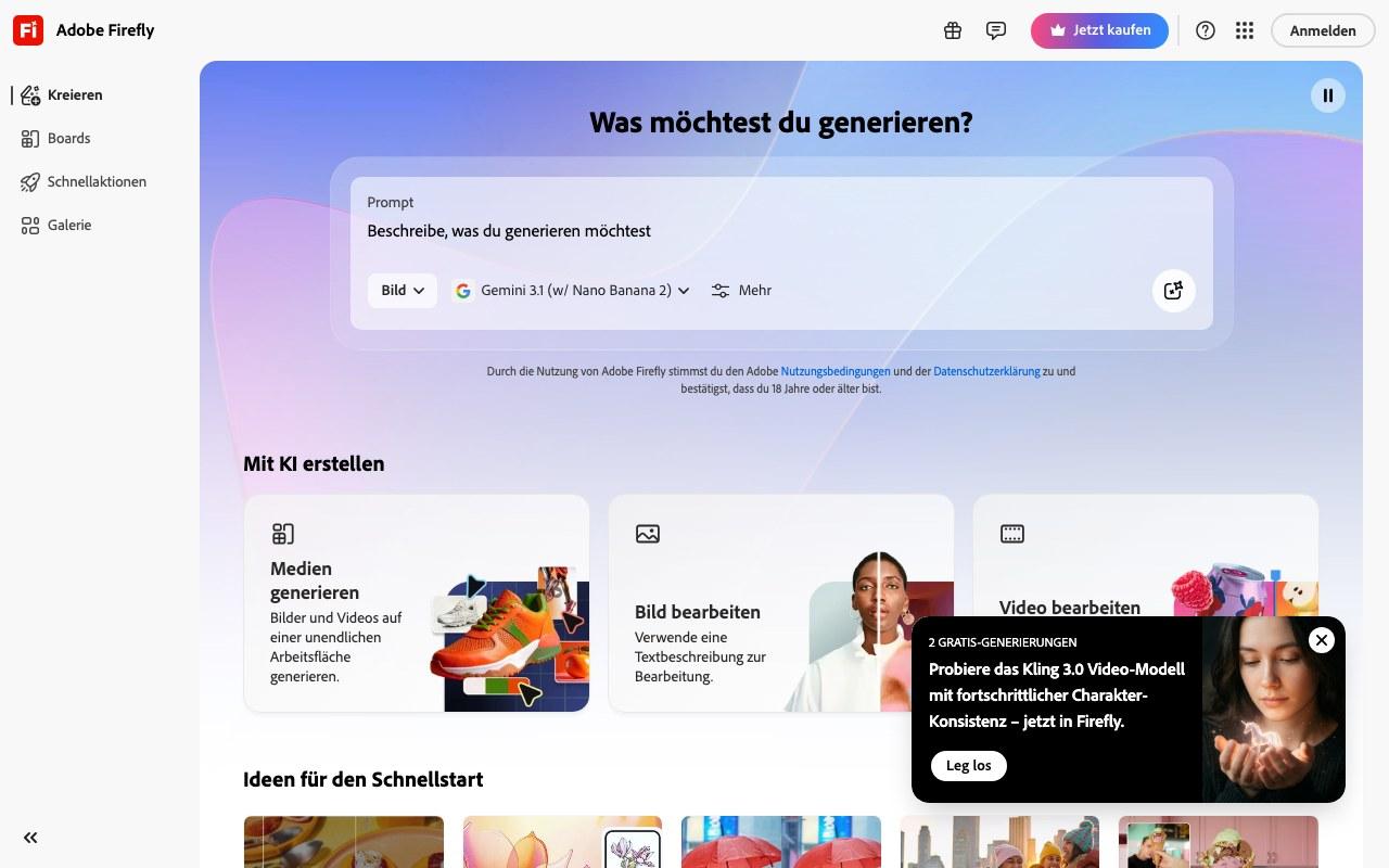 Screenshot der Adobe Firefly-Website