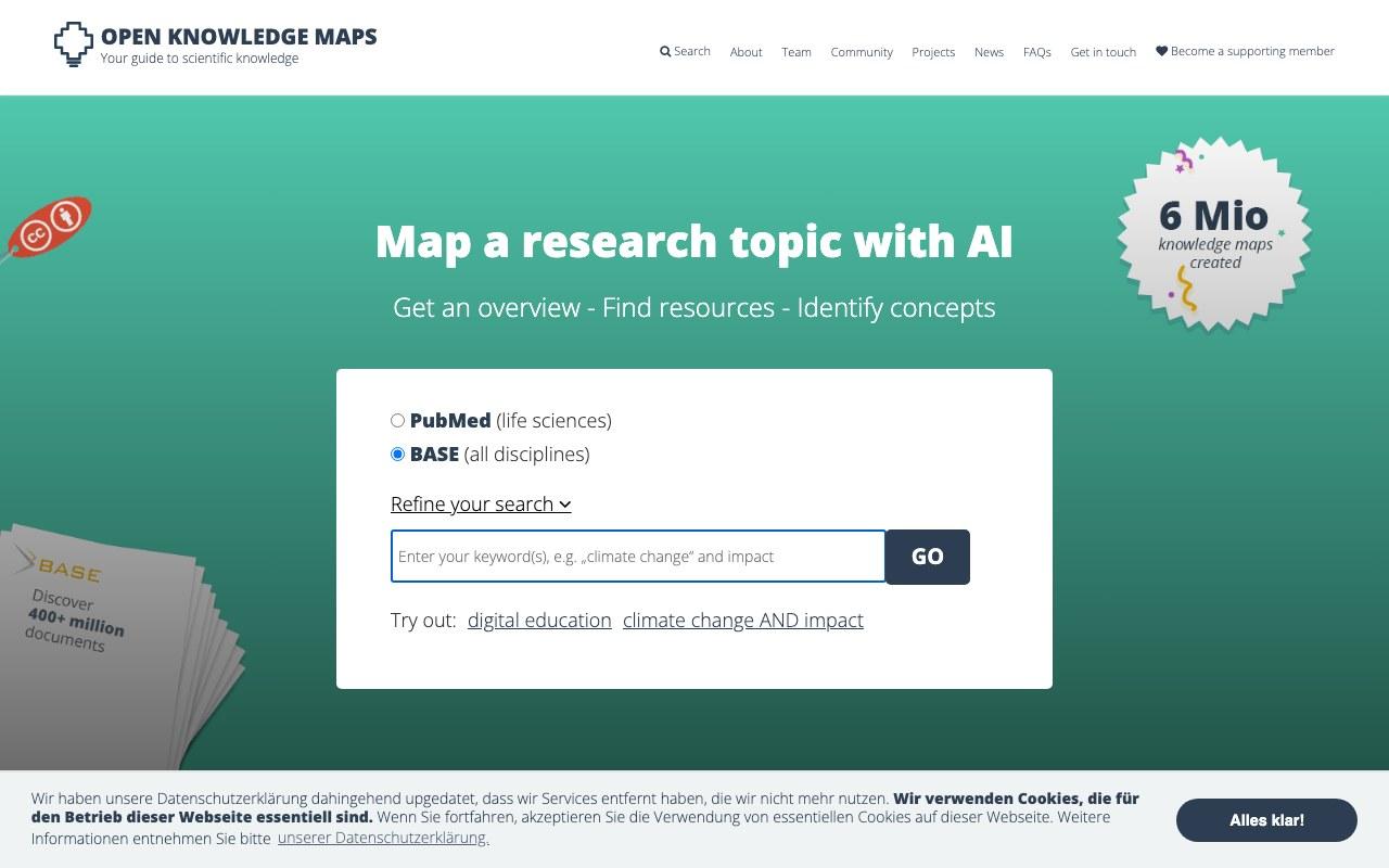 Screenshot der Open Knowledge Maps-Website