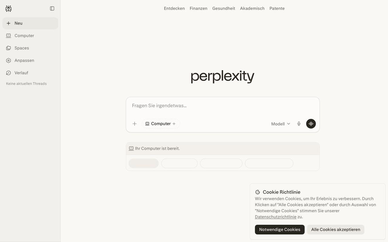 Screenshot der Perplexity-Website